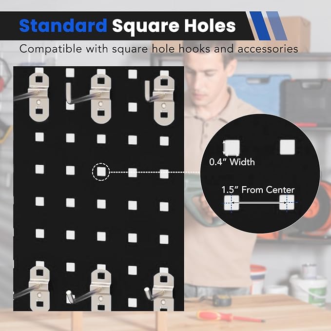 Pegboard Wall Organizer, 3 Pieces Metal Pegboard Panels with 25 Hooks, Storage Platform & Square Hole, Pegboard Kit for Utility Tools, Garage & Workshop(Black)