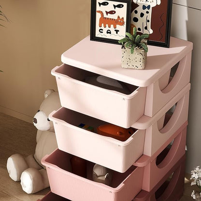 Qaba 4 Tier Kids Storage Unit, Toy Organizers and Storage with 4 Drawer Chest for Kids Bedroom Nursery Kindergarten Living Room for Boys Girls Toddlers, Pink