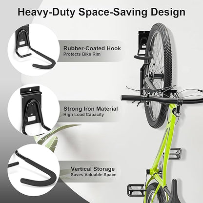 Slatwall Bike Hooks, Heavy Duty Bicycle Hangr with PVC Coating, Wall Mount Vertical Bicycle Storage Rack - 2 Pack