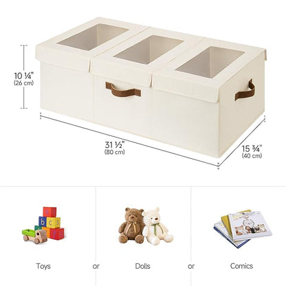 StorageWorks Large Toy Storage Bins with Lids, Collapsible Sturdy Toy Chests, Storage Chests with Dividers for Nursery, Living Room, Playroom, Bedroom, Beige, 2-Pack