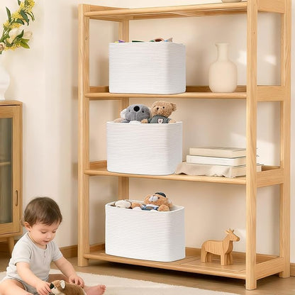 3 Pack Cube Storage Bin, 17”x12”x12” Cotton Rope Woven Baskets for Organizing Toys Clothes Towels, Square Gift Storage Baskets for Shelf, Nursery, Closet, Bathroom, Pantry (White)