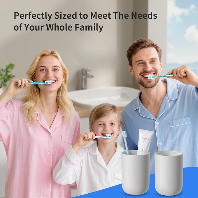 MOPMS Toothbrush Cup 13oz 380ml, Unbreakable Reusable Bathroom Tumbler 1Pc, Non-Slip Plastic Bathroom Cup Toothbrush Holders for Bathroom, Grey