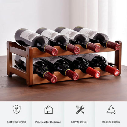 8 Bottle Wooden Wine Rack,2 Tier Free Standing Wine Storage Holder,Retro Minimalist Style Home Decorations Wine Display Shelves for Cabinet,Cupboard,Countertop