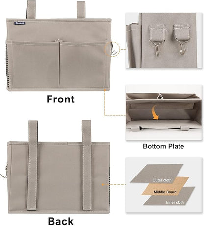 Surblue Bedside Caddy Hanging Bed Organizer Storage Bag Pocket for Bunk and Hospital Beds, College Dorm Rooms Baby Bed Rails,Camp 4 Pockets and 2 Hooks (Gray)