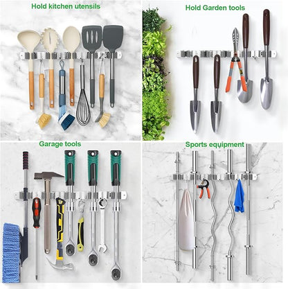 voze 5 Racks and 4 Hooks Mop and Broom Holder Wall Mount, Self Adhesive Heavy Duty Broom Hanger Organizer Storage Tool Racks for Kitchen Garden Laundry Garage Black