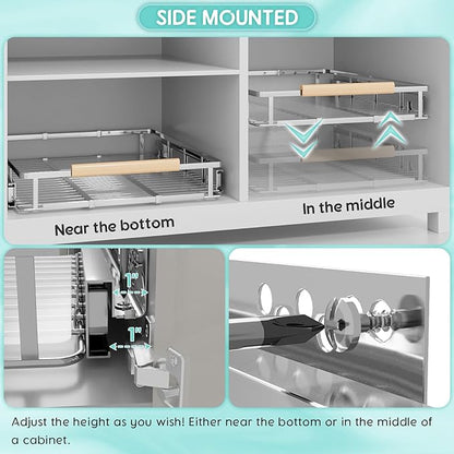 2Pack Expandable Pull Out Cabinet Organizer, Adjustable Width:23.2~39.9''W x 22.5''D Under Sink Organizer, Drawer Storage Shelves for Kitchen, Bathroom, Closet, Pantry, Cupboard, Pots, Pans