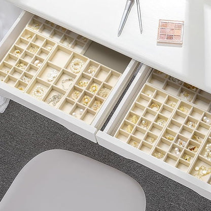 SPAKOWN Jewelry Organizer for Drawer Set of 9, Velvet Jewelry Tray Stackable Jewelry Organizer Display Trays Divided Earring Storage Containers (Beige)