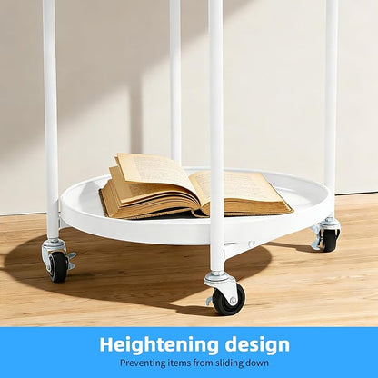 Round 3-Tier Rolling Bar Cart with Locking Wheels, Metal Serving Cart with Handle, 18" x 16" Mobile Organizer for Dining Room, Living Room, Bar (White)