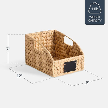 Best Choice Products Natural Hyacinth Angled Pantry Storage Baskets, Woven Wicker Storage Bins w/Handles, Storage Container Baskets for Shelves, Chalkboard Label & Marker (Pack of 2) - Natural