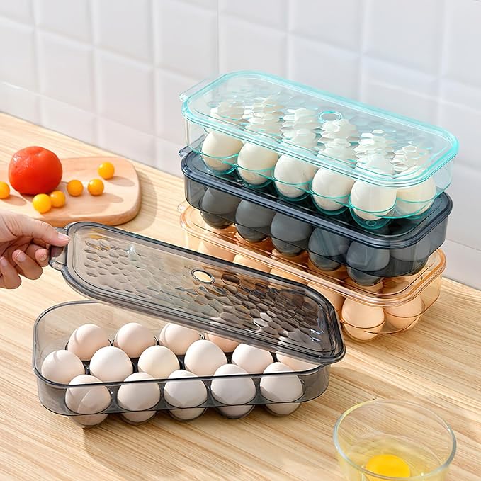 Plastic Covered Egg Container Holders Storage Cartons for Refrigerator Camping Traveling with Lid Brown (2 Pieces)