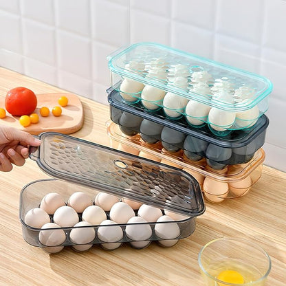 Plastic Covered Egg Container Holders Storage Cartons for Refrigerator Camping Traveling with Lid Green (2 Pieces)