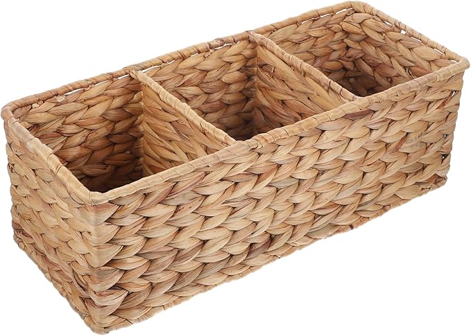 Water Hyacinth Storage Baskets 3-Section Wicker Baskets for Shelves Hand-Woven Vanity Basket for Bedroom Bathroom Pantry Shelf Closet - Coffee/1690