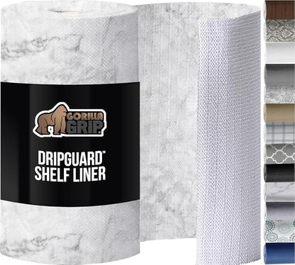 GORILLA GRIP DripGuard Shelf Liner, Non Adhesive Drawer and Kitchen Cabinet Protector, Slip Resistant BPA Free Smooth Surface Plastic Liners for Cabinets, Bathrooms, Closets, 17.5x120 Inch, Marble