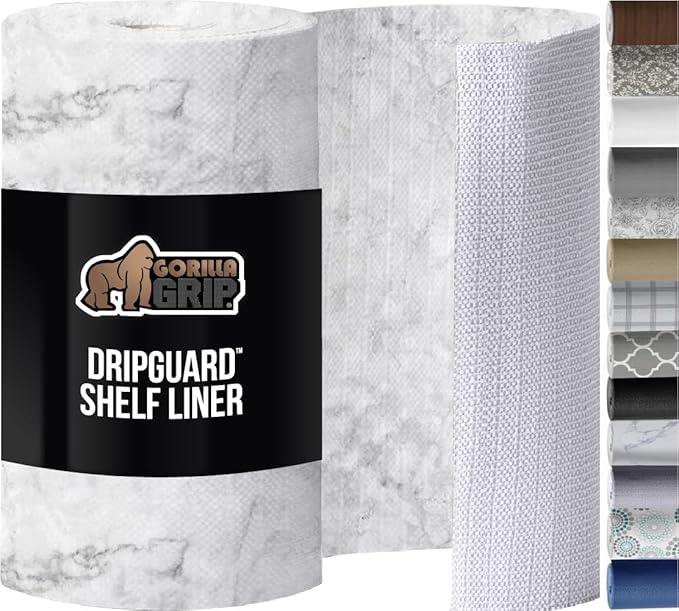 GORILLA GRIP Slip Resistant Drawer and Shelf Liner 2 Pack, Non Adhesive Water Resistant, Easy Clean and Trim, Smooth Surface Liners for Kitchen Cabinet, Shelves, Drawers, Pantry, 12 IN x 20 FT, Marble