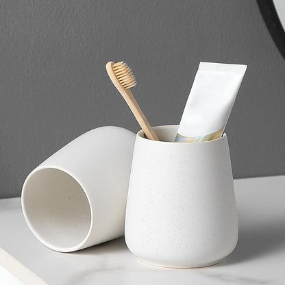 Speckled White Toothbrush Holder Set - 2Pcs Bathroom Ceramic Tooth Brushing Holders, Toothbrush Cup, Toothpaste Organizer for Countertop, Makeup Brush Holder, Pen Holder for Home Desktop Storage