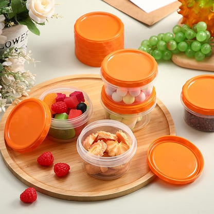 Sieral 36 Pack 8 oz Freezer Containers with Lids Reusable Deli Freezer Storage Containers Stackable Plastic Thick Twist Top Jars for Takeout Food Round Wide Mouth Lunch Snack (Orange)