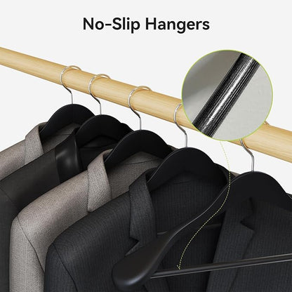 ABHENG Solid Wood Suit Hangers, 6 Pack, Coat Hangers with Non Slip Trouser Bar, 360° Swivel Hook, Heavy Duty Wide for Suit, Coat, Jacket, Trousers, Pants,17.3" W x 9" H, Black AWY0406B