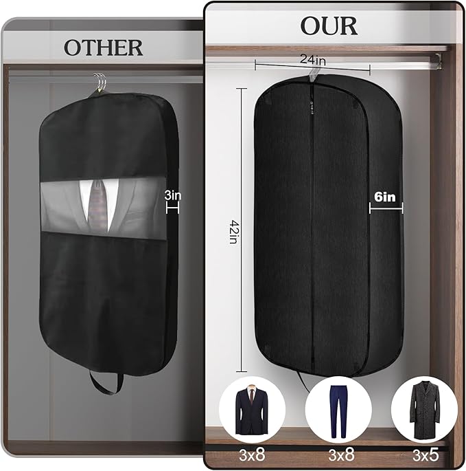 6" Gusseted Waterproof Garment Bag for Travel, 43" Tear Resistance Suit Bag for Men Travel for Suits, Tuxedos, Coats, Uniform. (Darkgrey, 42")
