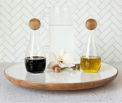 Wood Lazy Susan, 16 inch - Acacia Wood and White Lazy Susan Turntable, Spice Organization for Cabinet, Pantry Organizer, Countertop, Dining Table Centerpiece, Farmhouse Kitchen Decor