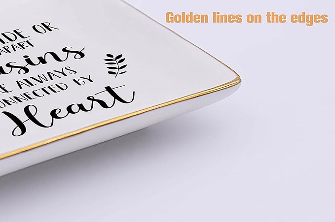 Side by Side or Miles Apart Cousins Are Always Connected by Heart – Ceramic Jewelry Holder Ring Dish Trinket Tray for Cousin – Birthday Christmas Graduation Wedding Gifts For Cousin,Women,Her