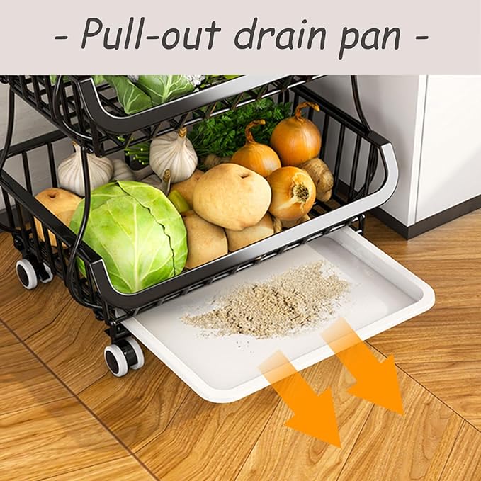 Dcxcaicc 2 Tier Stackable Fruit Vegetable Storage Baskets with Wheels,Wire Hanging Baske Stand for Kitchen Organizer, Fruit Basket for Kitchen,Pantry,Bathroom