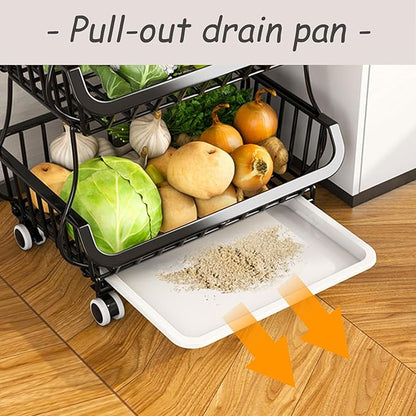 Dcxcaicc 2 Tier Stackable Fruit Vegetable Storage Baskets with Wheels,Wire Hanging Baske Stand for Kitchen Organizer, Fruit Basket for Kitchen,Pantry,Bathroom