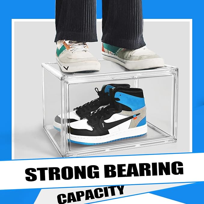 EDS FAM 10 Pack Acrylic Shoe Storage Boxes Size 12, Stackable Sneaker Display Case Shoe Containers with Magnetic Lid, Clear Shoe Storage Cabinet for Entryway, Closet, Underbed