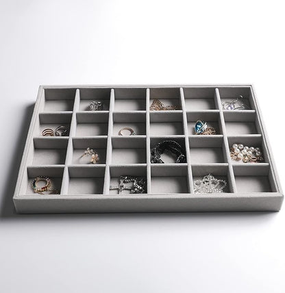 Frebeauty Stackable Velvet Jewelry Organizer Trays for Drawers Inserts Jewelry Storage Tray Display Case, Stud Earrings Bracelets Necklace Rings Trays for Women Girls(Set of 2)(Grey)