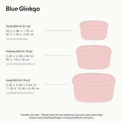 BLUE GINKGO Nesting Silicone Containers - Set of 3 Hard-Shell Silicone Food Storage Containers | BPA Free, Airtight, Dishwasher and Freezer Safe (6.7oz, 10oz, 20oz) - Pink