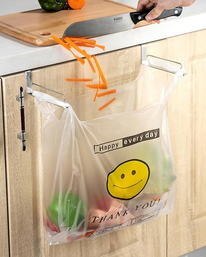 YQh Stainless Steel Cabinet Door Trash Bag Holder for Kitchen Cabinet Door and Drawer, Cabinet Door Hook Adjustable Spacing, Suitable for Plastic Bags with Handles Food Bags