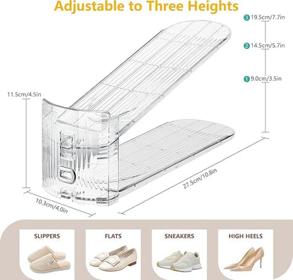 30-Pack Shoe Slots Organizer for Closet, Adjustable Shoe Stacker & Space Saver, Clear Double Deck Shoe Storage for Small Spaces, Transparent