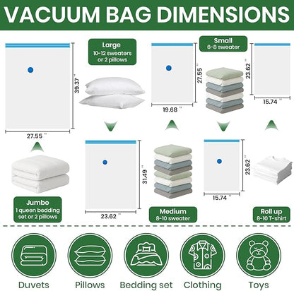 Vacuum Storage Bags,30Pack Vacuum Seal Bags with Electric Air Pump,Vacuumm Seal Bag for Clothing,Travel,Clothes,Comforters,Blankets,Pillows-6 Jumbo+6 Large+6 Medium+6 Small+6 Roll Up Space Saving Bag
