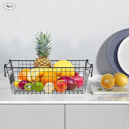 Stackable Metal Wire Rectangular Storage Basket Set For Kitchen or Bathroom, Kitchen Wire Baskets Farmhouse Decor Metal Food Storage Organizer