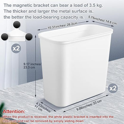 2 Pcs 2.1 Gallon Magnetic Hanging Trash Can Wall Mounted Plastic Garbage Container Lint Bin for Laundry Room Hanging BBQ Utensils Organizer Holder for Kitchen Cabinet Bedroom Bathroom Camping
