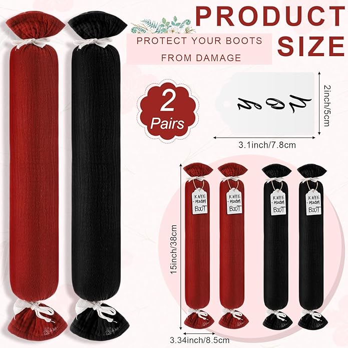 2 Pairs Boot Shaper Stands with 8 Labels Cotton Tall Boot Inserts for Closet Organization
