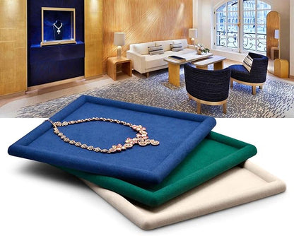 Oirlv Top Microfiber Jewelry Tray Square Nightstand Organizer Rings Earrings Necklace Trinket Storage Tray Showcase Jewelry Display (Beige)