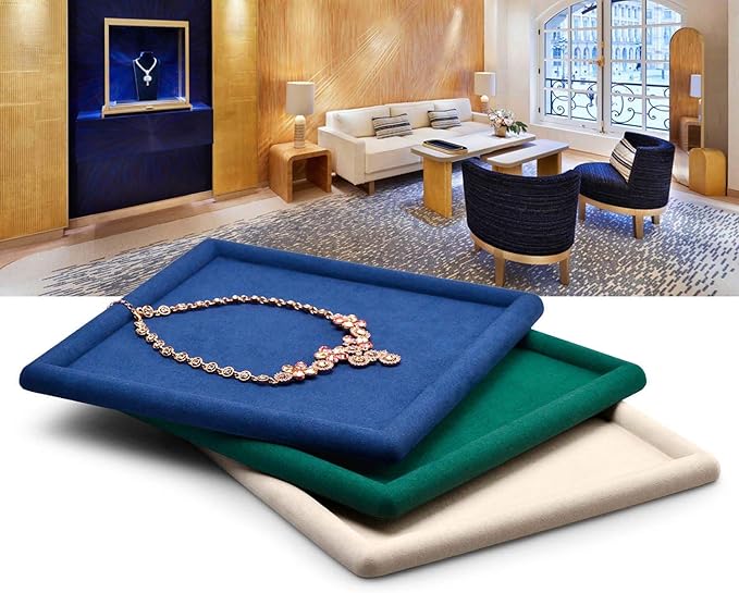 Oirlv Top Microfiber Jewelry Tray Square Nightstand Organizer Rings Earrings Necklace Trinket Storage Tray Showcase Jewelry Display (Blue)