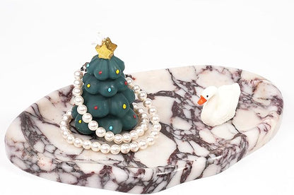 LWALMS Marble Clould Tray for Bathroom - Stone Catchall Jewelry Dish for Kithchen Counter and Aesthetic Room Decor, Cute Decorative Vanity Dishes for Trinket Ring Key Candle (9.5'' x 6.3'')