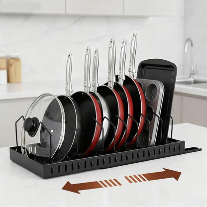 WODHMIEY 2 Pcs Pots and Pans Organizer Under Cabinet - Expandable Pull Out Cabinet Organizer for Pots and Pans, Pan and Lid Organizers Inside Cabinet, Adjustable Storage Rack (BLACK)
