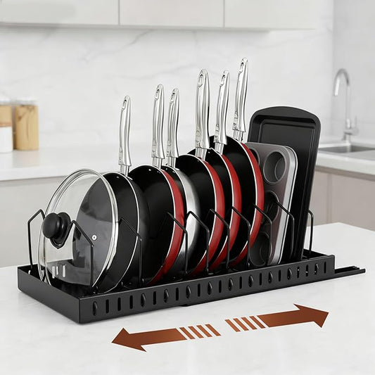 WODHMIEY 2 Pcs Pots and Pans Organizer Under Cabinet - Expandable Pull Out Cabinet Organizer for Pots and Pans, Pan and Lid Organizers Inside Cabinet, Adjustable Storage Rack (BLACK)