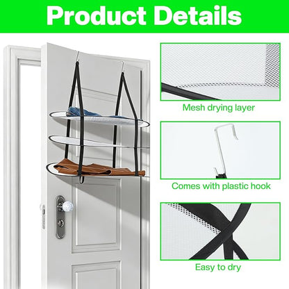 MAQUITA 2 Pcs 3 Tier Sweater Drying Rack Flat Over The Door Folding Drying Rack Large Lay Laundry Hanging Dryer Mesh Clothes Dry Hanger for Apartments Dorms Bathrooms (Black, 27 x 18.1 x 31.5 Inch)