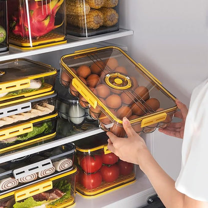 CottonColors Egg Holder for Fridge 24 Container for Refrigerator Plastic Organizer for Refrigerator Stackable Storage With Lids for Timer