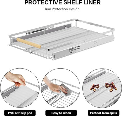 Pull Out Cabinet Drawer Organizer, Heavy Duty Slide Out Pantry Shelves Sliding Drawer Storage for Bathroom, Home, Kitchen, 2 Pack Chrome 22''Deep