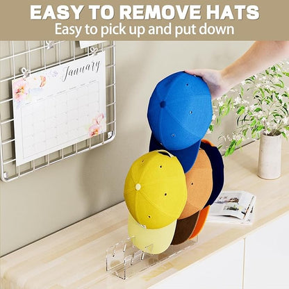 2024 New Hat Stand for Baseball Caps Display and Organizer , No Install Acrylic Hat Holder for 14 Baseball Caps for Bedroom, Closet, Dresser (2PCS)