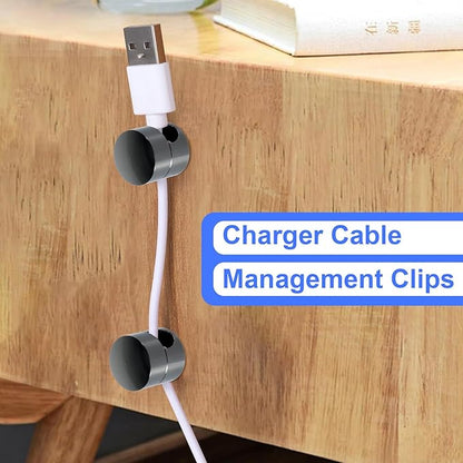 8 Sets Charger Holders for Cords, Black Adjustable Cable Anchor Holders, Adhesive Metal Cord Clips, Cable Management Wire Organizers for Desk, Office, Nightstand