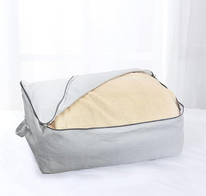 Omygarden Ultra Thick Fabric Clothes Canvas Storage Bag Foldable Closet Organizer Bag with Reinforced Handle Sturdy for Sweaters, T-shirts, Blankets, Coats, 3 Pack, Light Gray