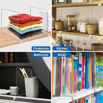12 Inches [Extra Tall Version] Clear Shelf Dividers for Closet Organization and Storage, 6 Pack Purse Organizer for Closet Acrylic Adjustable Bookshelf for Organization, Perfect for Sweater, Clothes