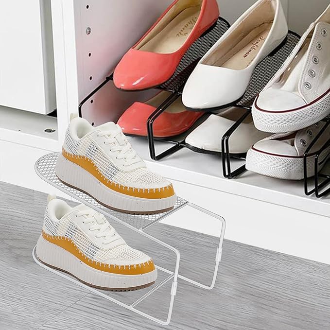 12Pack Shoe Slots Organizer Metal Shoe Stacker Shoe Storage Organizers for Closet Space Saver 50% Shoe Rack Holder for a Pair of Shoes (White)