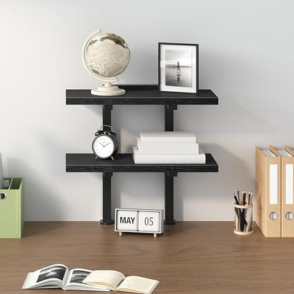 Clamp On Desk Organizer, 2-Tier Desktop Bookshelf, Adjustable Desk Storage Shelf, Metal Frame, for Office, Study and Game Room, Black DSBK3501