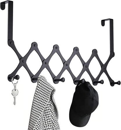 SCUNDA Expands Over The Door Hook Rack, Heavy Duty No Drill Hooks for Bathroom, Bedroom, Kitchen, Closet - Over The Door Hanger for Towels, Robes, Bags, Coats(Black)